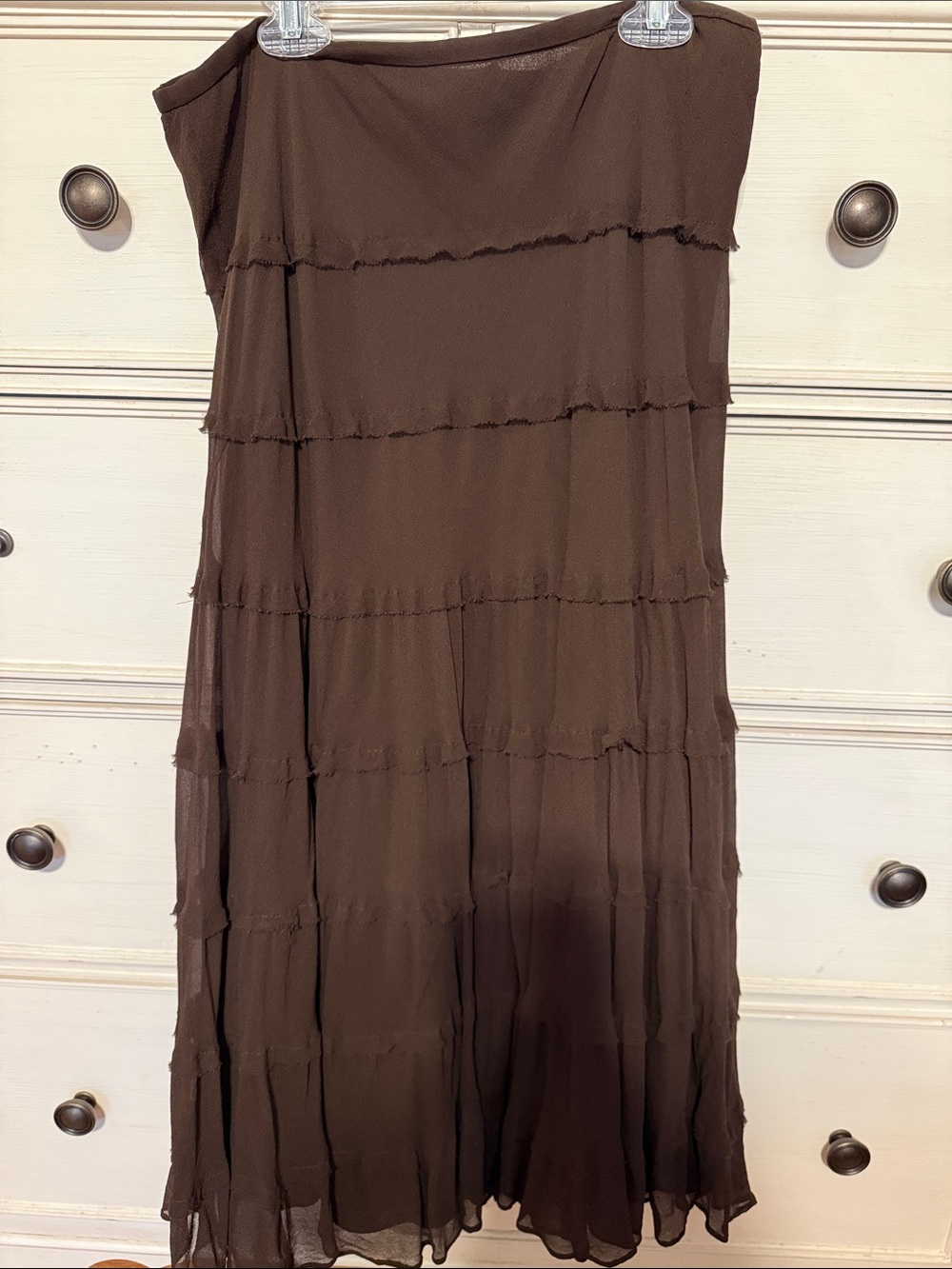 Kate Hill Brown Tiered Strapless Skirt 100% Silk